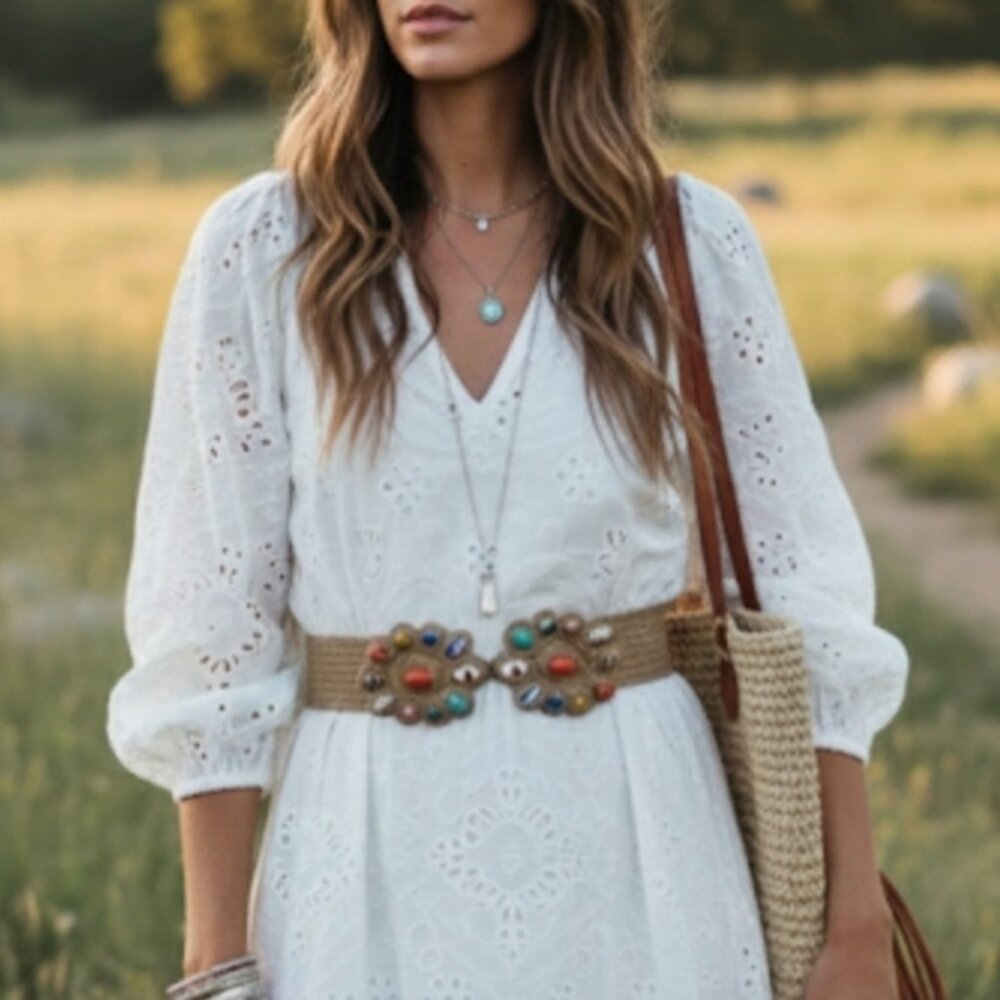 Zara Stretchy Boho Beaded Statement Belt Fits Size Small To Extra Small